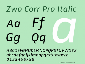Zwo Corr Pro Italic Version 7.502; 2007 Font Sample