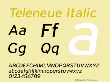 Teleneue Italic Version 1.00 Font Sample