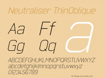 Neutraliser ThinOblique Version 001.000 Font Sample