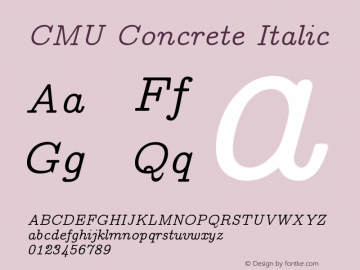 CMU Concrete Italic Version 0.7.0 Font Sample