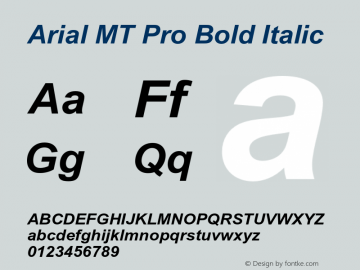 Arial MT Pro Bold Italic Version 1.100;PS 1.100;hotconv 1.0.56;makeotf.lib2.0.21325 Font Sample