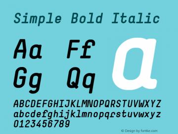 Simple Bold Italic Version 001.002; t1 to otf conv Font Sample