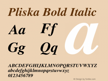 Pliska Bold Italic Version 1.000 Font Sample