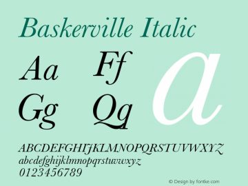 Baskerville Italic 1.1d1 Font Sample