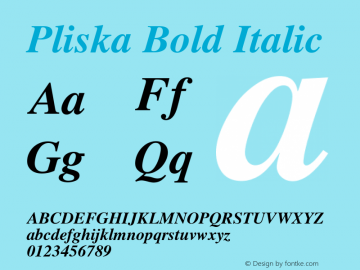 Pliska Bold Italic Version 1.100; ttfautohint (v1.3) Font Sample