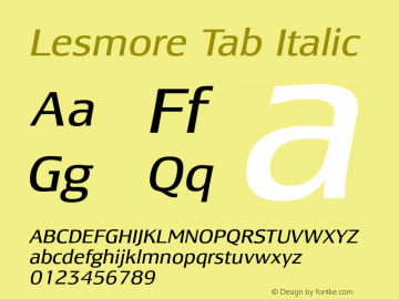 Lesmore Tab Italic Version 001.001; t1 to otf conv图片样张