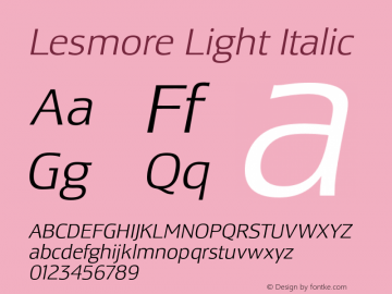 Lesmore Light Italic Version 001.001; t1 to otf conv Font Sample