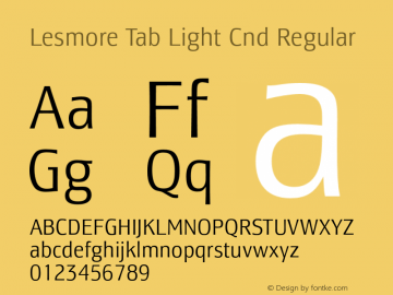 Lesmore Tab Light Cnd Regular Version 1.001; t1 to otf conv Font Sample
