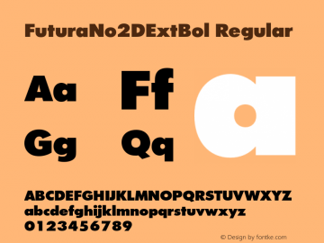 FuturaNo2DExtBol Regular Version 1.000;PS 1.10;hotconv 1.0.57;makeotf.lib2.0.21895 Font Sample