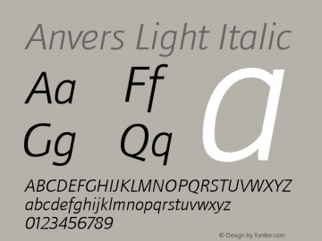 Anvers Light Italic Version 1.001 Font Sample