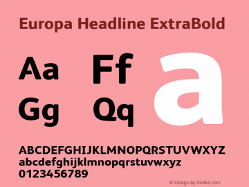 Europa Headline ExtraBold Version 1.000 Font Sample