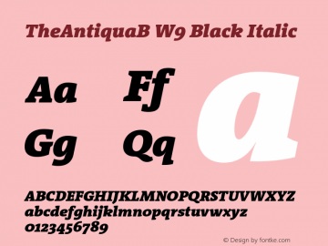 TheAntiquaB W9 Black Italic Version 1.005 Font Sample
