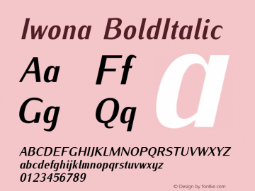 Iwona BoldItalic Version 0.995 Font Sample