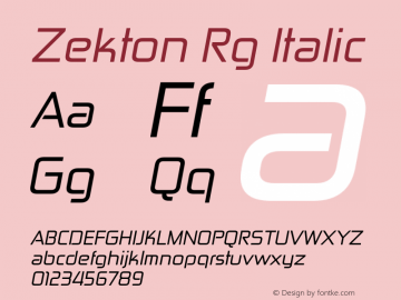 Zekton Rg Italic Version 4.001 Font Sample