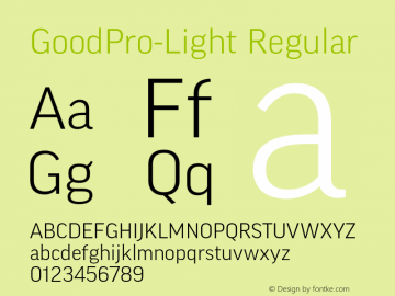 GoodPro-Light Regular Version 7.504; 2006; Build 1004 Font Sample