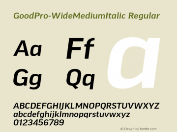 GoodPro-WideMediumItalic Regular Version 7.504; 2010; Build 1004 Font Sample