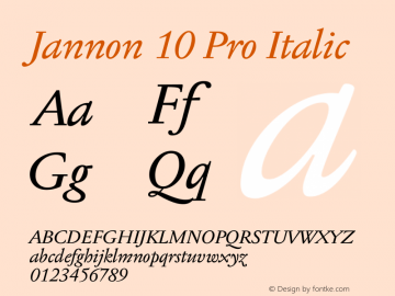 Jannon 10 Pro Italic Version 001.000 Font Sample