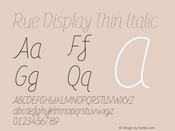 Rue Display Thin Italic Version 1.00 Font Sample