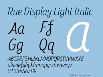 Rue Display Light Italic Version 1.00 Font Sample