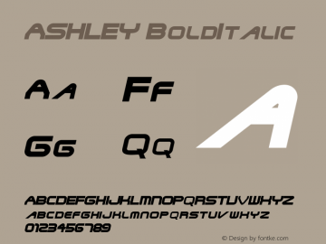 ASHLEY BoldItalic Macromedia Fontographer 4.1.4 12/17/2002 Font Sample