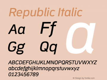 Republic Italic Version 1.001 Font Sample