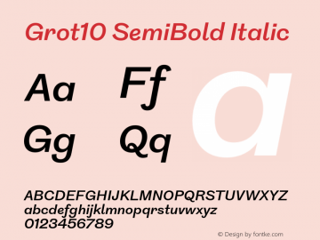 Grot10 SemiBold Italic Version 1.001 Font Sample