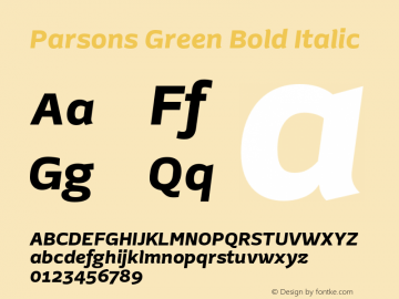 Parsons Green Bold Italic Version 1.001 Font Sample