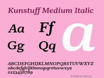 Kunstuff Medium Italic Version 1.001 Font Sample