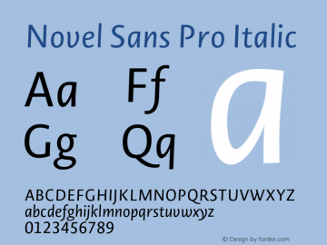 Novel Sans Pro Italic Version 1.002 Font Sample
