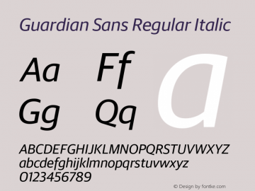 Guardian Sans Regular Italic Version 1.001;PS 001.001;hotconv 1.0.50;makeotf.lib2.0.16970图片样张