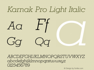 Karnak Pro Light Italic Version 1.000 Font Sample