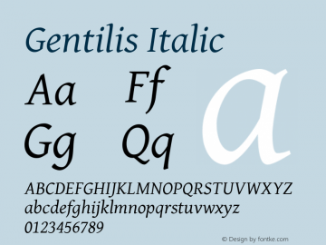 Gentilis Italic Version 1.100 Font Sample