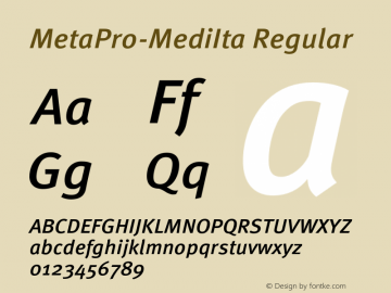 MetaPro-MediIta Regular Version 7.504; 2005; Build 1021 Font Sample