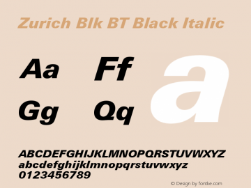 Zurich Blk BT Black Italic Version 1.01 emb4-OT图片样张