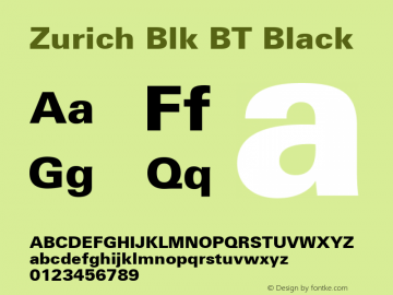 Zurich Blk BT Black Version 2.001 mfgpctt 4.4 Font Sample