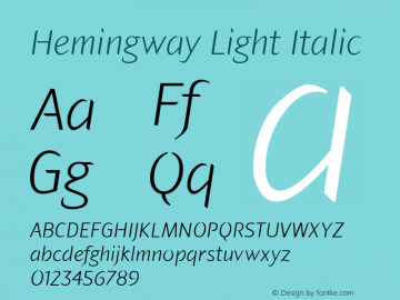 Hemingway Light Italic Version 1.000 Font Sample