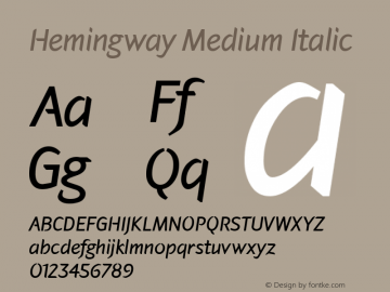 Hemingway Medium Italic Version 1.000 Font Sample