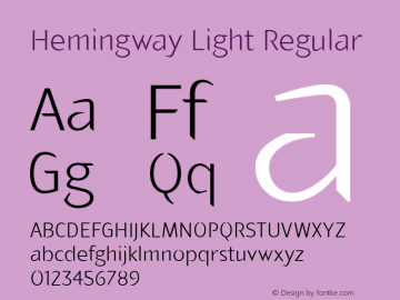 Hemingway Light Regular Version 1.000 Font Sample