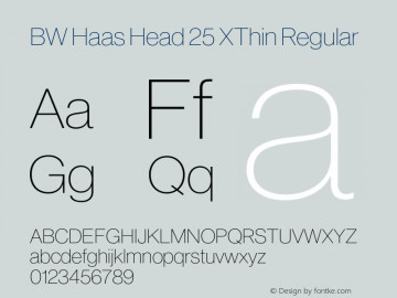 BW Haas Head 25 XThin Regular Version 1.001;PS 001.001;hotconv 1.0.57;makeotf.lib2.0.21895 Font Sample