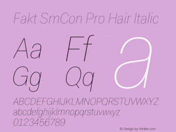 Fakt SmCon Pro Hair Italic Version 2.000;PS 1.000;hotconv 1.0.50;makeotf.lib2.0.16970 Font Sample