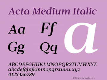 Acta Medium Italic Version 1.000 Font Sample