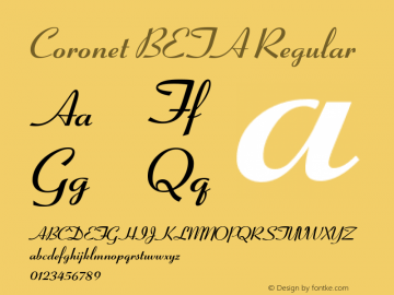 Coronet BETA Regular Version 001.001 Font Sample