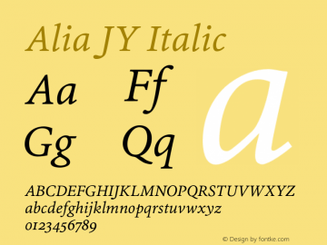 Alia JY Italic Version 1.500 Font Sample