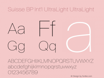 Suisse BP Int'l UltraLight UltraLight Version 1.0 Font Sample