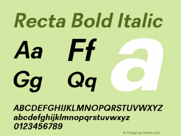 Recta Bold Italic Version 1.000 Font Sample
