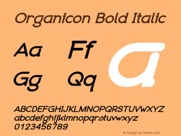 Organicon Bold Italic Version 1.10 Font Sample