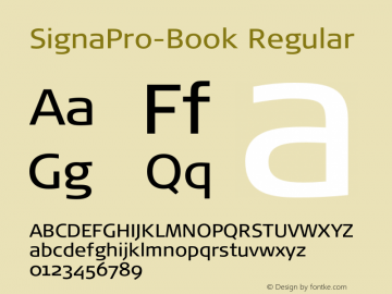 SignaPro-Book Regular Version 7.504; 2006; Build 1022 Font Sample