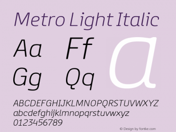 Metro Light Italic Version 1.001 Font Sample