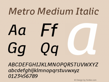 Metro Medium Italic Version 1.001 Font Sample