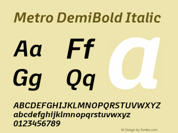 Metro DemiBold Italic Version 1.001 Font Sample